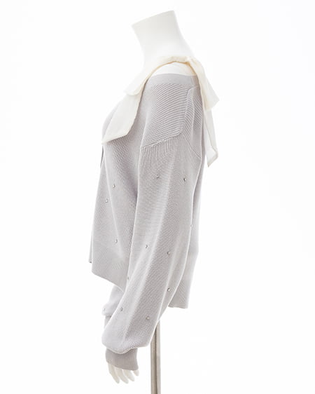 INGNI（イング） 肩リボン装飾付ニットカーディガン ﾗｲﾄｸﾞﾚｰ