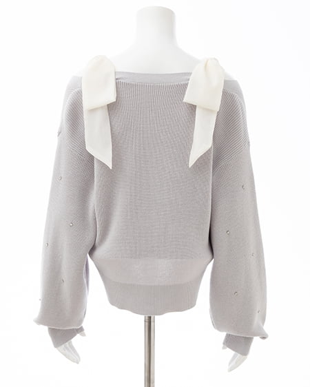 INGNI（イング） 肩リボン装飾付ニットカーディガン ﾗｲﾄｸﾞﾚｰ