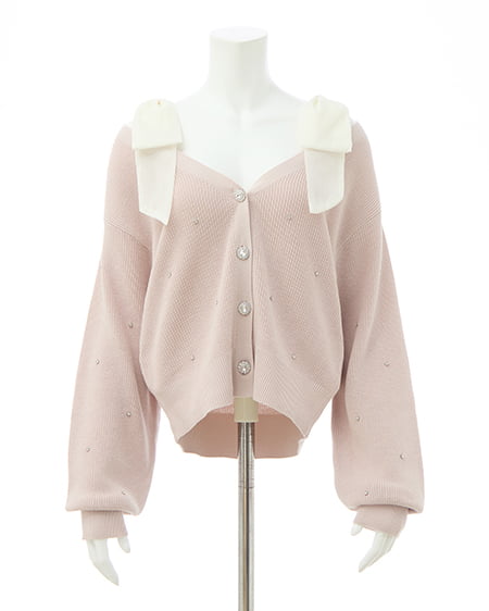 INGNI（イング） 肩リボン装飾付ニットカーディガン ﾋﾟﾝｸ