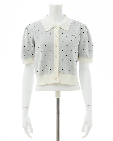 INGNI（イング） 襟付ドット柄半袖ニットカーディガン ｵﾌﾎﾜｲﾄ/ｸﾛ