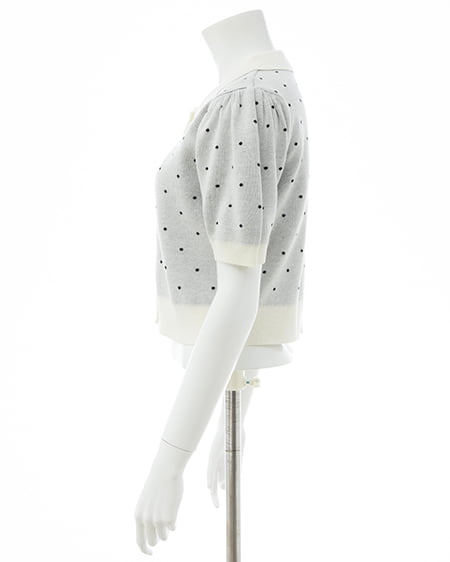 INGNI（イング） 襟付ドット柄半袖ニットカーディガン ｵﾌﾎﾜｲﾄ/ｸﾛ