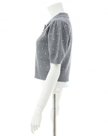 INGNI（イング） 襟付ドット柄半袖ニットカーディガン ｸﾞﾚｰ/ｵﾌﾎﾜｲﾄ