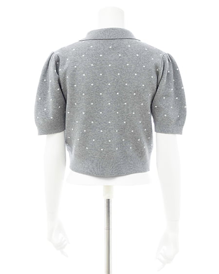 INGNI（イング） 襟付ドット柄半袖ニットカーディガン ｸﾞﾚｰ/ｵﾌﾎﾜｲﾄ