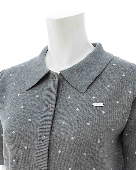INGNI（イング） 襟付ドット柄半袖ニットカーディガン ｸﾞﾚｰ/ｵﾌﾎﾜｲﾄ