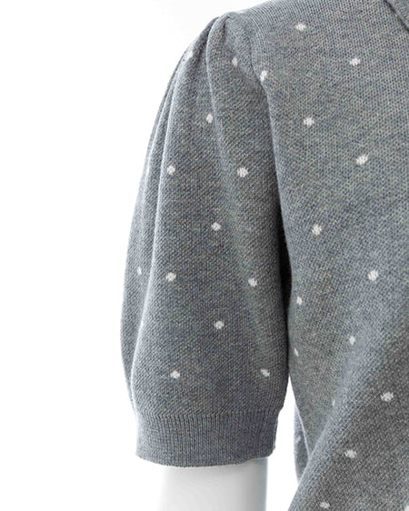 INGNI（イング） 襟付ドット柄半袖ニットカーディガン ｸﾞﾚｰ/ｵﾌﾎﾜｲﾄ
