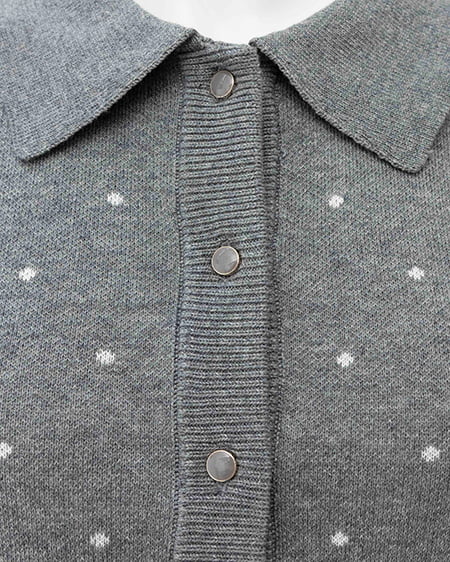 INGNI（イング） 襟付ドット柄半袖ニットカーディガン ｸﾞﾚｰ/ｵﾌﾎﾜｲﾄ