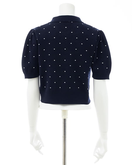 INGNI（イング） 襟付ドット柄半袖ニットカーディガン ｺﾝ/ｵﾌﾎﾜｲﾄ