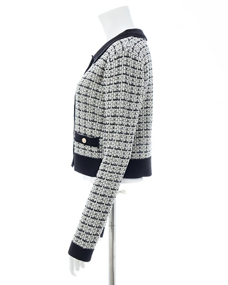 INGNI（イング） 襟付ツイードバイカラーニットカーディガン ｵﾌﾎﾜｲﾄ/ｸﾛ