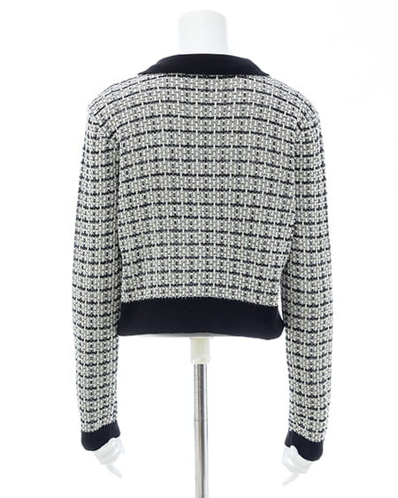 INGNI（イング） 襟付ツイードバイカラーニットカーディガン ｵﾌﾎﾜｲﾄ/ｸﾛ