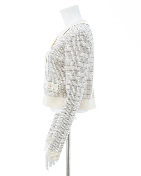 INGNI（イング） 襟付ツイードバイカラーニットカーディガン ｸﾞﾚｰｼﾞｭ/ｵﾌﾎﾜｲﾄ