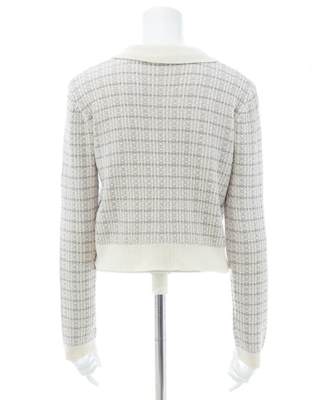 INGNI（イング） 襟付ツイードバイカラーニットカーディガン ｸﾞﾚｰｼﾞｭ/ｵﾌﾎﾜｲﾄ