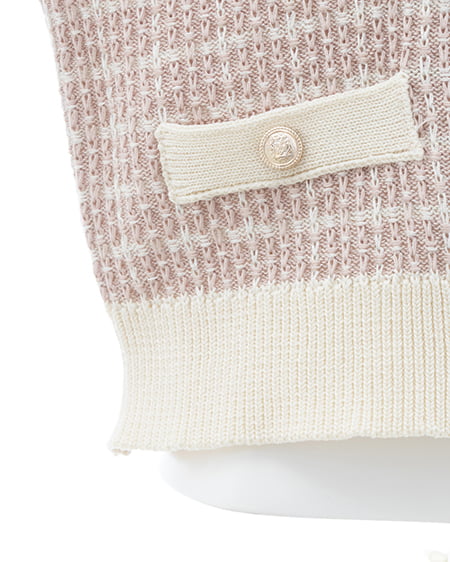 INGNI(イング) 襟付ツイードバイカラーニットカーディガン ピンク/オフホワイト