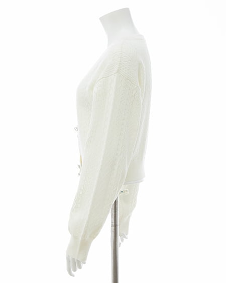 INGNI（イング） パターンメッシュリボンボタンニットカーディガン ｵﾌﾎﾜｲﾄ