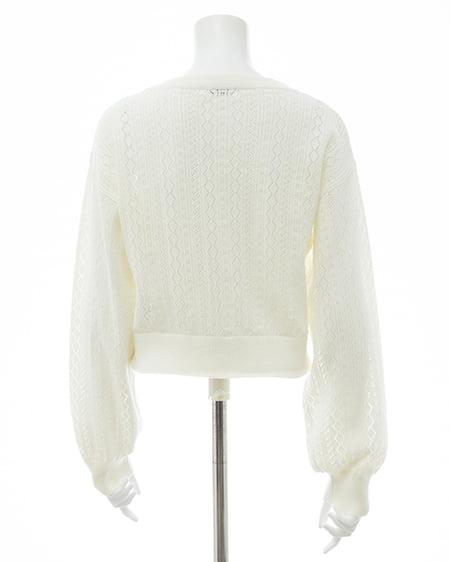 INGNI（イング） パターンメッシュリボンボタンニットカーディガン ｵﾌﾎﾜｲﾄ