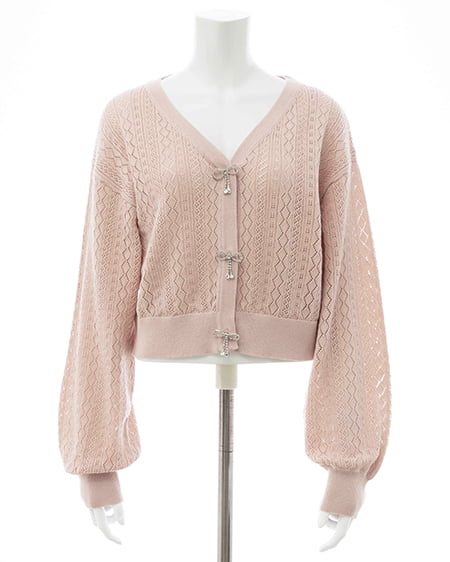 INGNI（イング） パターンメッシュリボンボタンニットカーディガン ﾋﾟﾝｸ