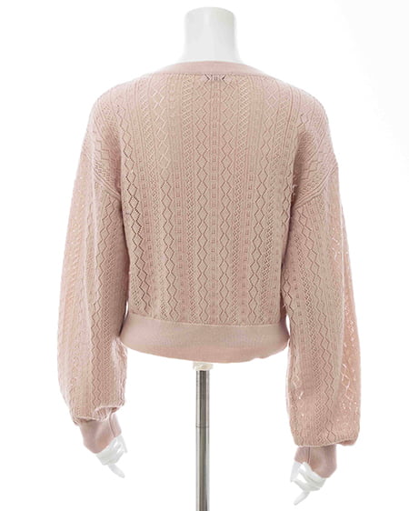 INGNI（イング） パターンメッシュリボンボタンニットカーディガン ﾋﾟﾝｸ