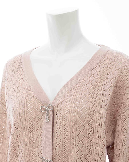 INGNI（イング） パターンメッシュリボンボタンニットカーディガン ﾋﾟﾝｸ