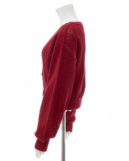 INGNI(イング) パターンメッシュリボンボタンニットカーディガン アカ