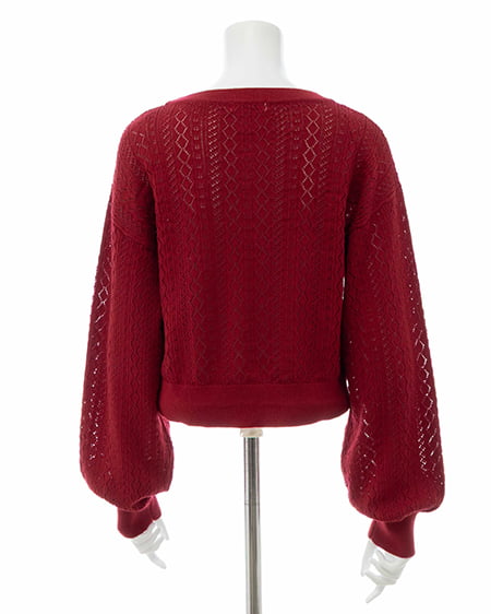 INGNI(イング) パターンメッシュリボンボタンニットカーディガン アカ