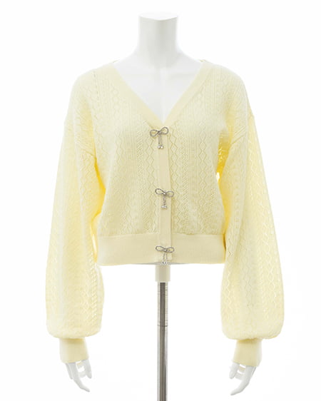 INGNI（イング） パターンメッシュリボンボタンニットカーディガン ｲｴﾛｰ