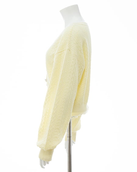 INGNI（イング） パターンメッシュリボンボタンニットカーディガン ｲｴﾛｰ