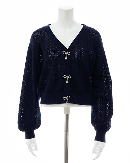 INGNI(イング) パターンメッシュリボンボタンニットカーディガン コン
