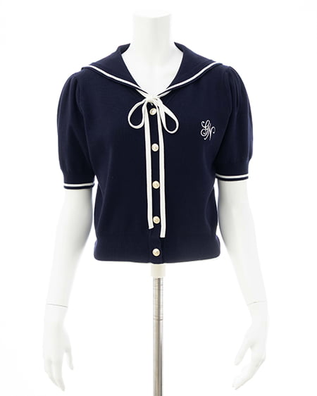 INGNI（イング） セーラーカラー配色ニットカーディガン ｺﾝ/ｵﾌﾎﾜｲﾄ