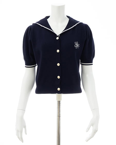 INGNI（イング） セーラーカラー配色ニットカーディガン ｺﾝ/ｵﾌﾎﾜｲﾄ