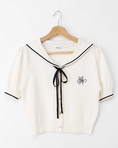 セーラーカラー配色ニットカーディガン