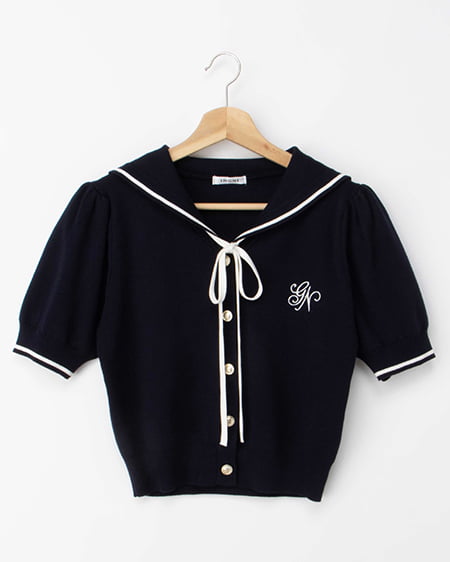 セーラーカラー配色ニットカーディガン