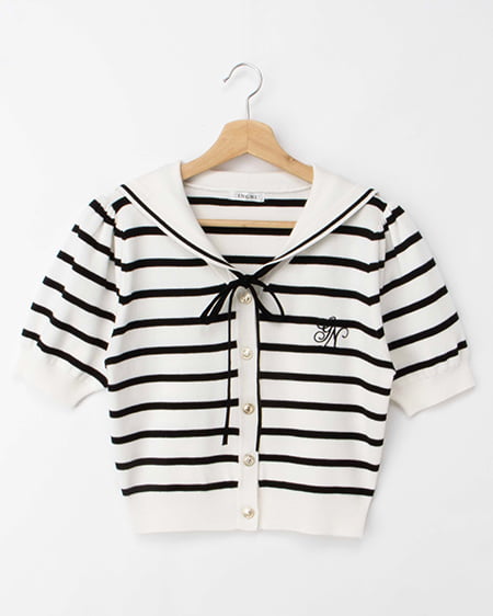 セーラーカラー配色ニットカーディガン