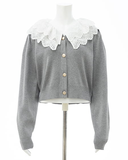 INGNI（イング） レースフリル襟ニットカーディガン ｸﾞﾚｰ