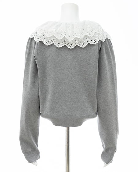 INGNI（イング） レースフリル襟ニットカーディガン ｸﾞﾚｰ