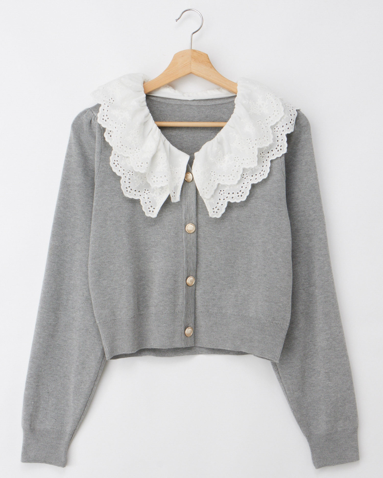レースフリル襟ニットカーディガン