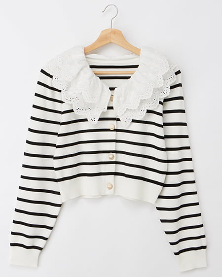 レースフリル襟ニットカーディガン