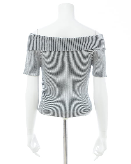 INGNI（イング） 襟付オフショルフロントジップ半袖ラメニットカーディガン ｸﾞﾚｰ