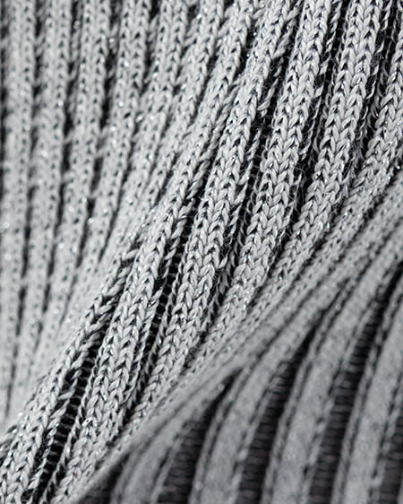 INGNI（イング） 襟付オフショルフロントジップ半袖ラメニットカーディガン ｸﾞﾚｰ