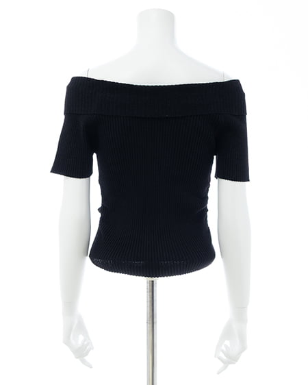 INGNI（イング） 襟付オフショルフロントジップ半袖ラメニットカーディガン ｸﾛ