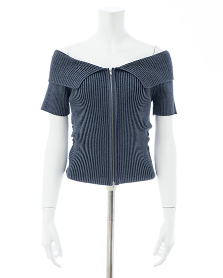 INGNI（イング） 襟付オフショルフロントジップ半袖ラメニットカーディガン ｺﾝ