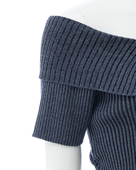 INGNI（イング） 襟付オフショルフロントジップ半袖ラメニットカーディガン ｺﾝ