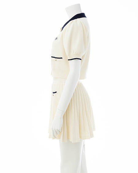 INGNI(イング) 配色胸刺繍襟付ニットカーディガン+ニットミニスカパン/セット オフホワイト/コン