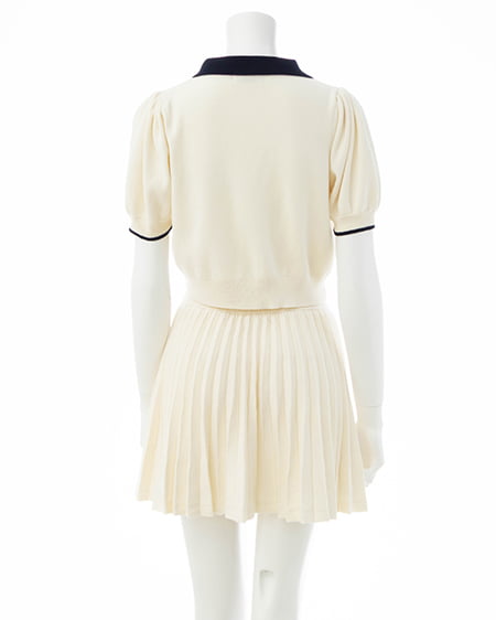 INGNI(イング) 配色胸刺繍襟付ニットカーディガン+ニットミニスカパン/セット オフホワイト/コン