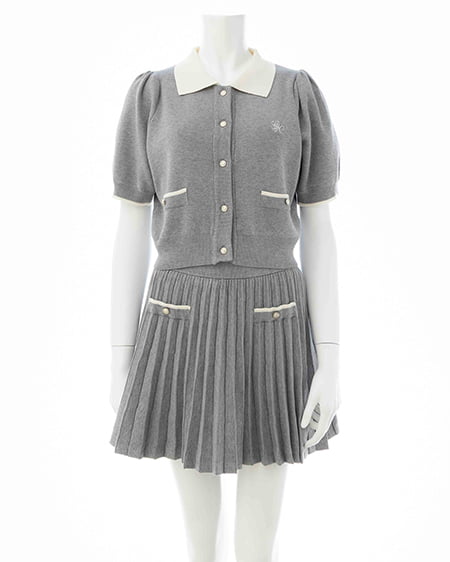 INGNI（イング） 配色胸刺繍襟付ニットカーディガン＋ニットミニスカパン／セット ｸﾞﾚｰ/ｵﾌﾎﾜｲﾄ