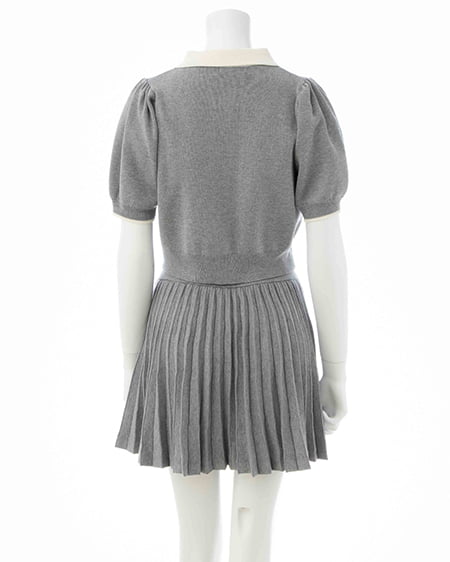 INGNI（イング） 配色胸刺繍襟付ニットカーディガン＋ニットミニスカパン／セット ｸﾞﾚｰ/ｵﾌﾎﾜｲﾄ