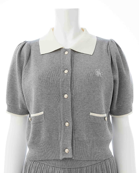 INGNI（イング） 配色胸刺繍襟付ニットカーディガン＋ニットミニスカパン／セット ｸﾞﾚｰ/ｵﾌﾎﾜｲﾄ