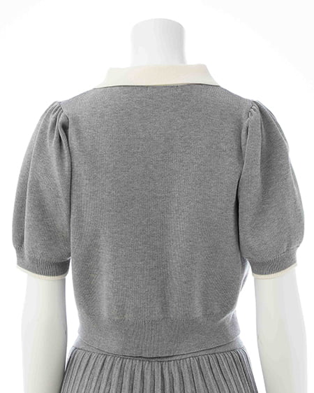 INGNI（イング） 配色胸刺繍襟付ニットカーディガン＋ニットミニスカパン／セット ｸﾞﾚｰ/ｵﾌﾎﾜｲﾄ