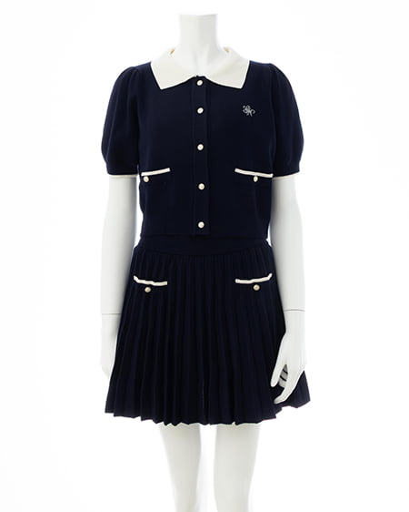 INGNI（イング） 配色胸刺繍襟付ニットカーディガン＋ニットミニスカパン／セット ｺﾝ/ｵﾌﾎﾜｲﾄ