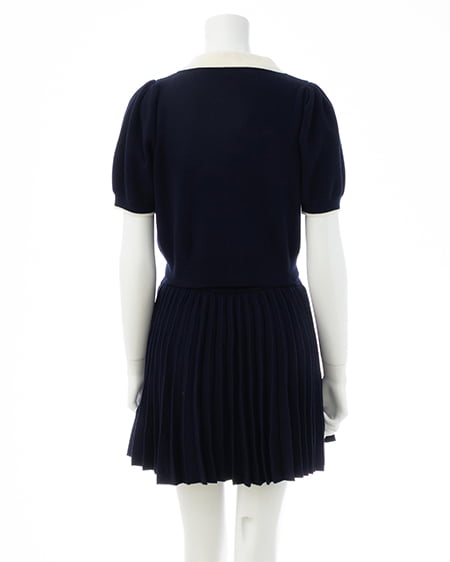 INGNI（イング） 配色胸刺繍襟付ニットカーディガン＋ニットミニスカパン／セット ｺﾝ/ｵﾌﾎﾜｲﾄ