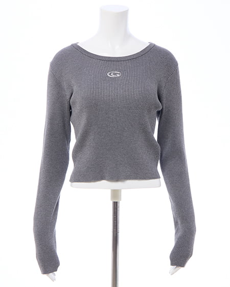 INGNI（イング） メタルプリントリブニット ﾁｬｺｰﾙｸﾞﾚｰ