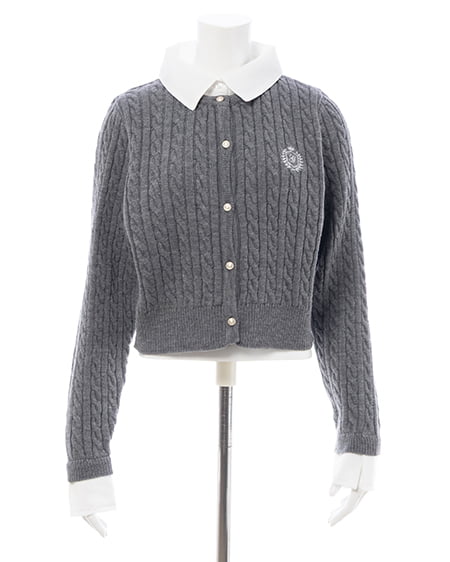 INGNI(イング) シャツレイヤード風ケーブルニット グレー/オフホワイト